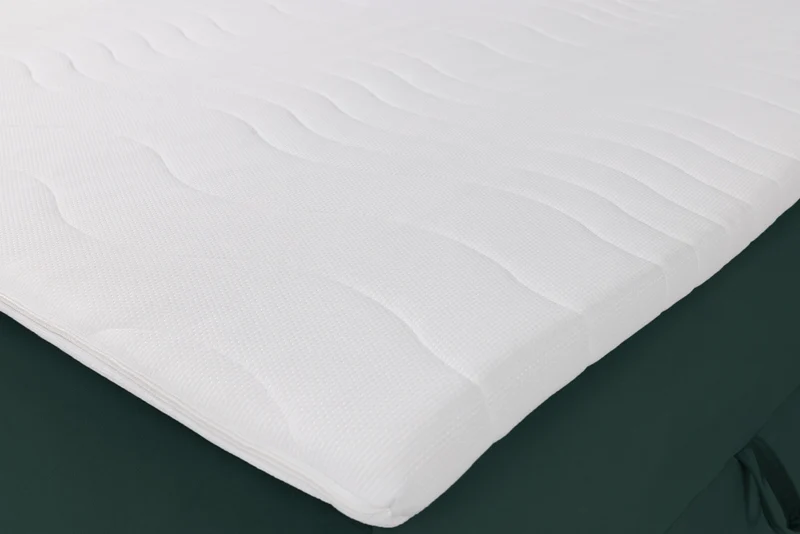 Kontinentales Bett 140x200 cm Daissy mit Stauraum und Topper, Flaschengrün Samt