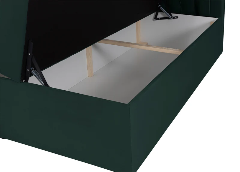 Kontinentales Bett 140x200 cm Daissy mit Stauraum und Topper, Flaschengrün Samt
