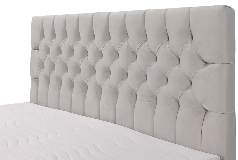 Kontinentales Bett 160x200 cm Daissy mit Stauraum und Topper, hellbeiger Samt