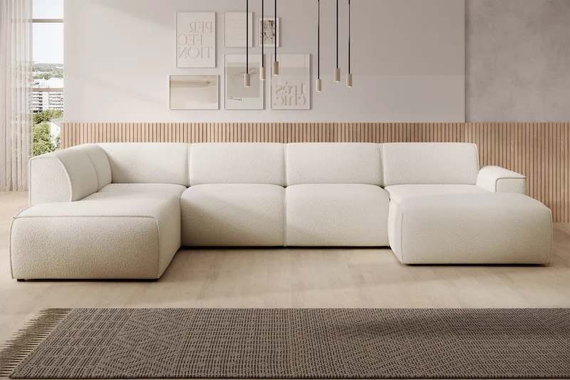 Ecksofa Bouvi U-förmig linksseitig cremefarben Bouclé