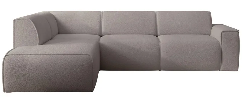 Ecksofa Bouvi L-förmig mit linker Armlehne, grau-brauner Bouclé-Stoff