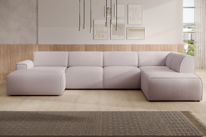 Ecksofa Bouvi U-förmig, rechtsseitig, beige Bouclé