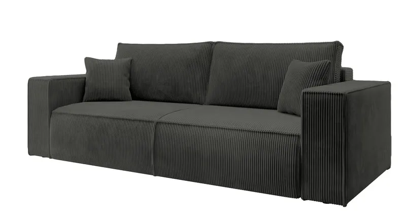Dreisitziges ausklappbares Sofa Farese mit Stauraum, dunkelgrauer Cordstoff