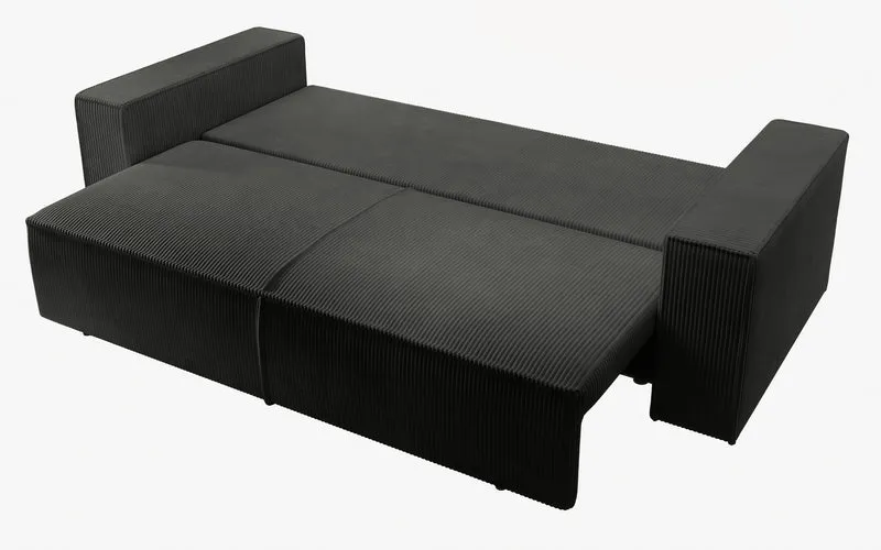 Dreisitziges ausklappbares Sofa Farese mit Stauraum, dunkelgrauer Cordstoff