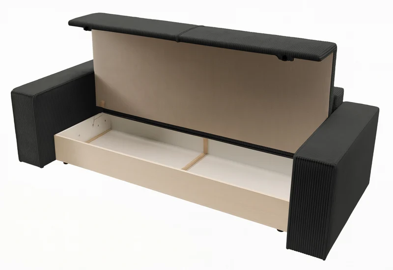 Dreisitziges ausklappbares Sofa Farese mit Stauraum, dunkelgrauer Cordstoff