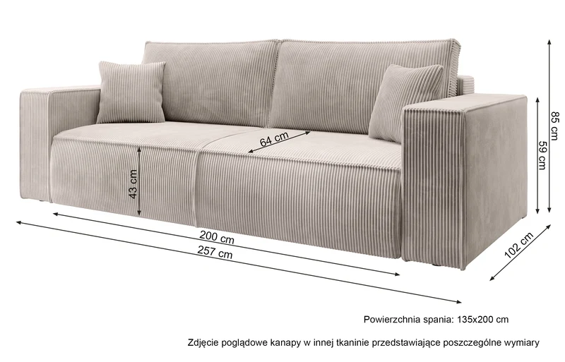 Dreisitziges ausklappbares Sofa Farese mit Stauraum, rosa Cord
