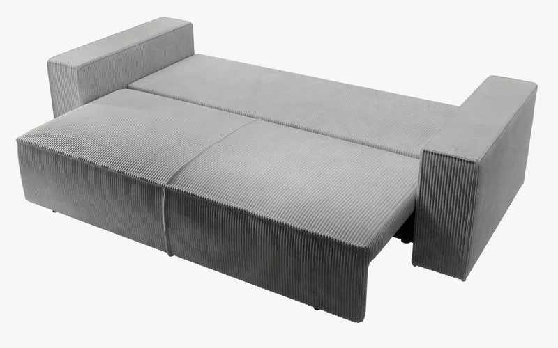 Dreisitziges ausklappbares Sofa Farese mit Stauraum, hellgrauer Cordstoff