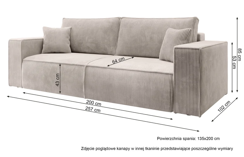 Dreisitziges ausklappbares Sofa Farese mit Stauraum, grauer Cordstoff