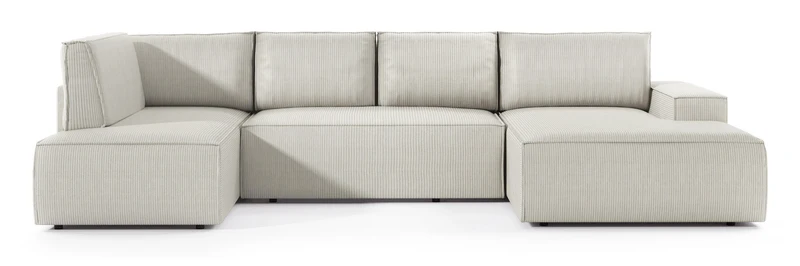 Ecksofa mit Schlaffunktion Farese New U-förmig mit Stauraum, rechtsseitig, cremefarbener Cordstoff