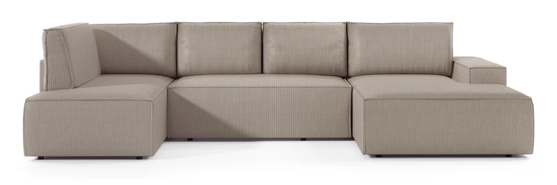 Ecksofa mit Schlaffunktion Farese New U-förmig mit Stauraum, rechtsseitig, beige Cord