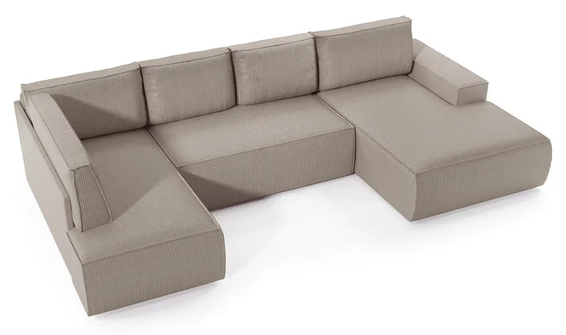 Ecksofa mit Schlaffunktion Farese New U-förmig mit Stauraum, rechtsseitig, beige Cord