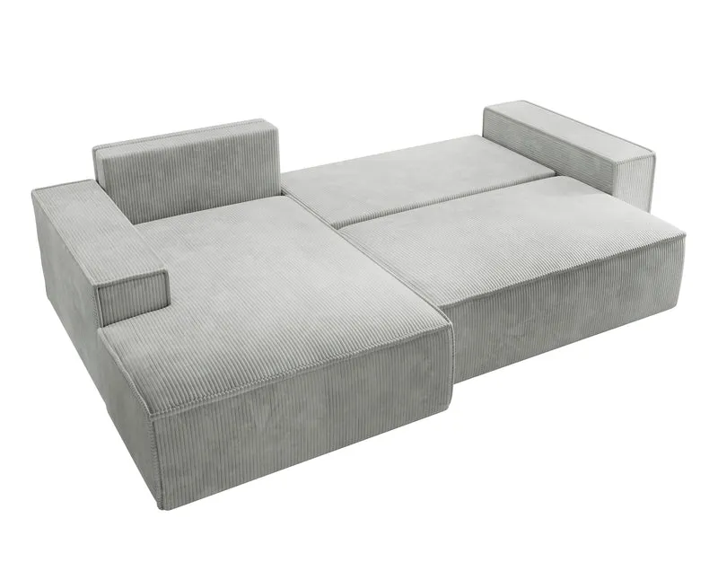 Ecksofa mit Schlafunktion Farese New, L-förmig, mit Stauraum, hellgrauer Cord, linksseitig
