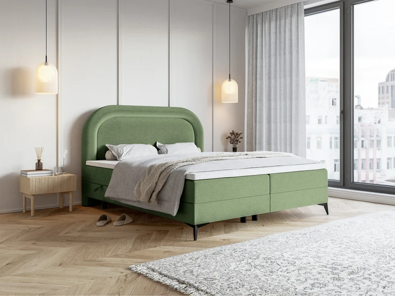 Kontinentalbett 140x200 cm Loreo mit Topper und Stauraum, Eukalyptus-Velours, hydrophob