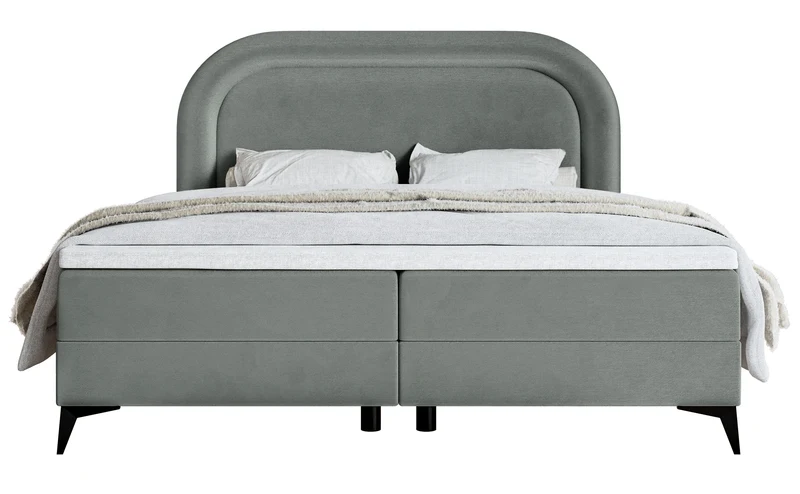 Kontinentalbett 160x200 cm Loreo mit Topper und Stauraum, grauer wasserabweisender Samt
