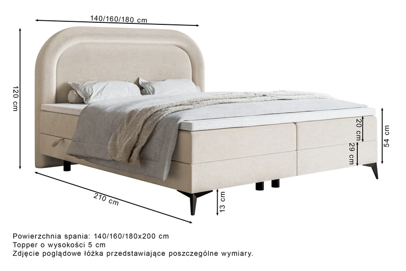 Kontinentales Bett 180x200 cm Loreo mit Topper und Stauraum, eukalyptusfarbener Velours, wasserabweisend