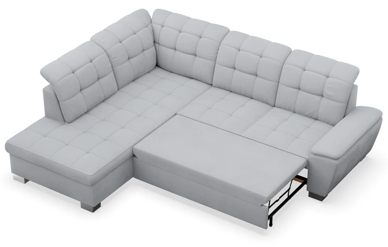 Ecksofa mit Schlafunktion Jamaal, L-förmig, linksseitig, mit Stauraum, hellgraues Geflecht
