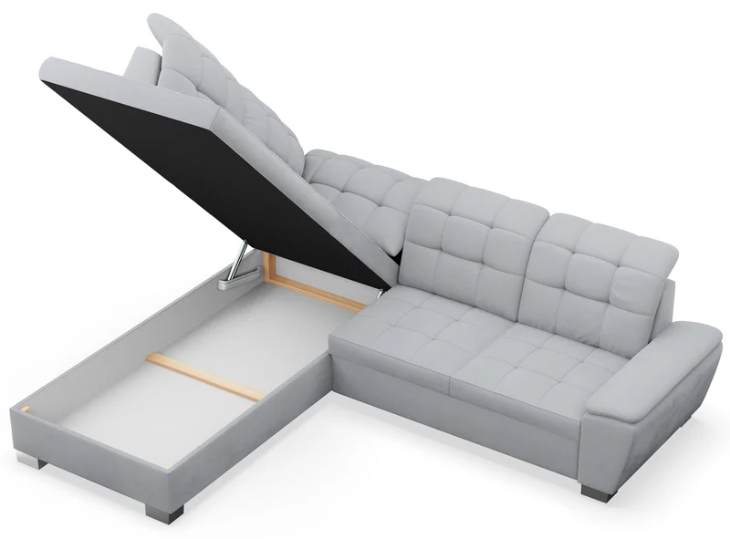 Ecksofa mit Schlafunktion Jamaal, L-förmig, linksseitig, mit Stauraum, hellgraues Geflecht