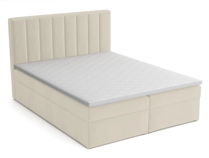 Kontinentales Bett 180x200 cm Rinus mit Stauraum und Topper, cremefarbener Samt