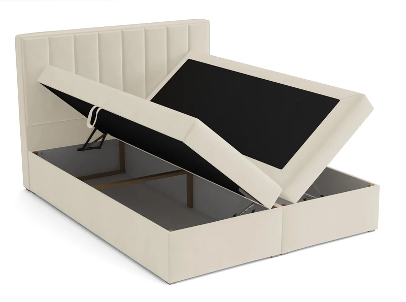 Kontinentales Bett 180x200 cm Rinus mit Stauraum und Topper, cremefarbener Samt