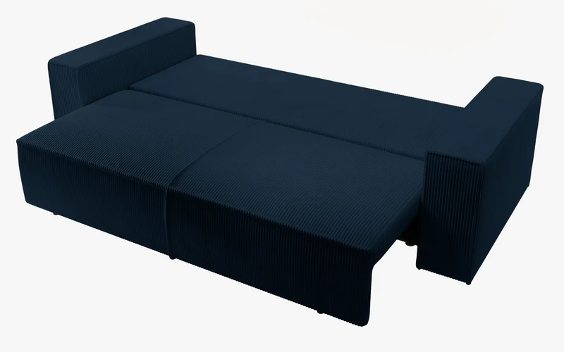 Dreisitziges ausklappbares Sofa Farese mit Stauraum, dunkelblauer Cord