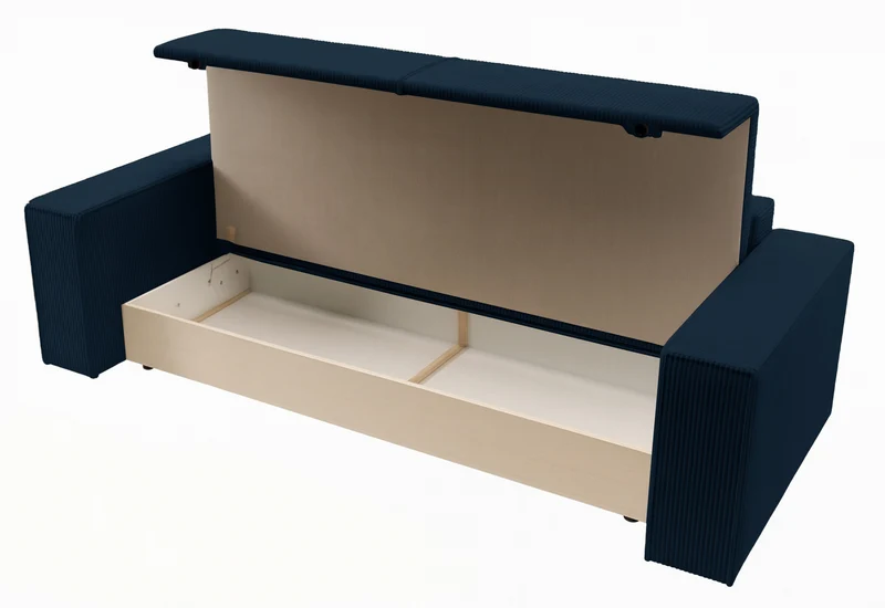 Dreisitziges ausklappbares Sofa Farese mit Stauraum, dunkelblauer Cord