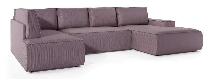 Ecksofa mit Schlaffunktion Farese New U-förmig mit Stauraum, rechtsseitig, rosa Cord