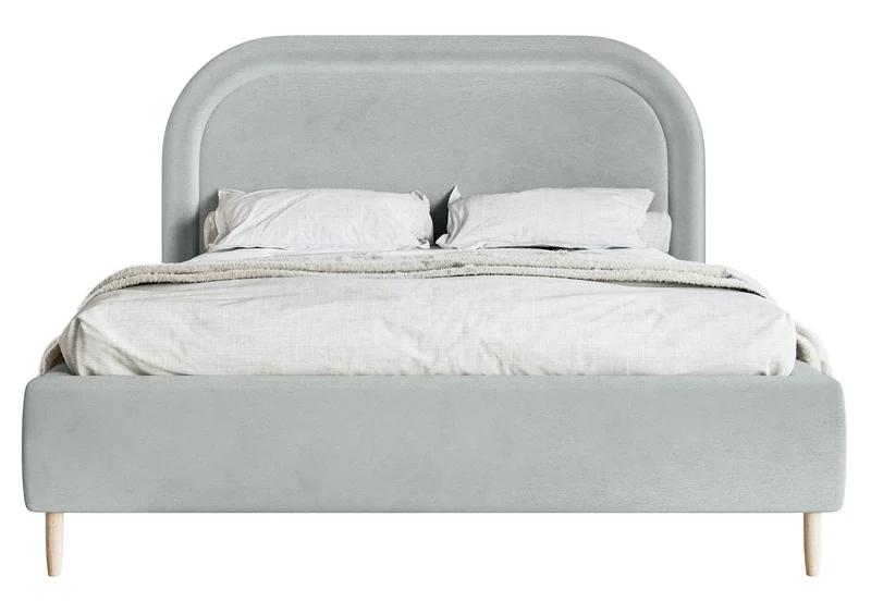 Polsterbett 180x200 cm Loreo mit Stauraum, taubenblauer Velours, wasserabweisend