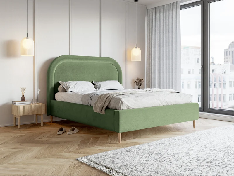 Gepolstertes Bett 180x200 cm Loreo mit Stauraum, eukalyptusfarbener, wasserabweisender Samt