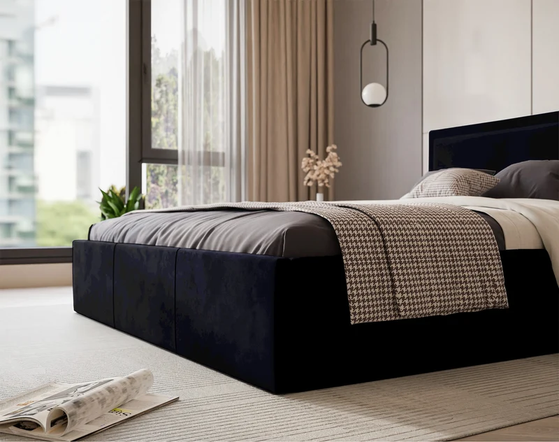 Gepolstertes Bett 160x200 cm Soave mit Stauraum und Metallrahmen, navyblauer Samt