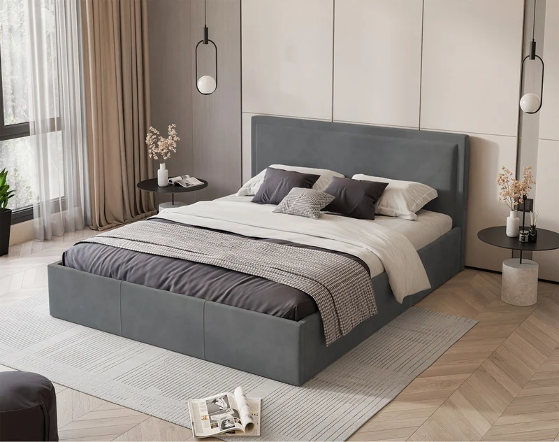 Polsterbett 180x200 cm Soave mit Stauraum und Metallrahmen, Stahlvelours