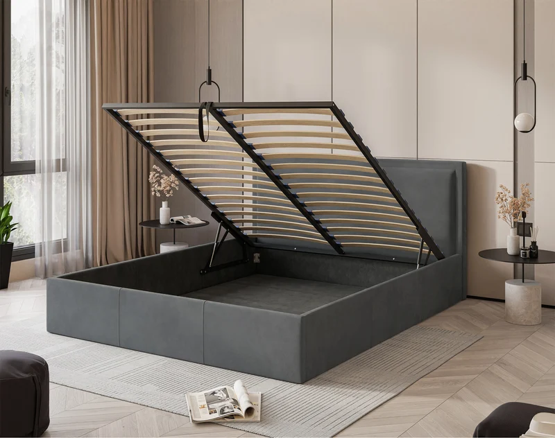 Polsterbett 180x200 cm Soave mit Stauraum und Metallrahmen, Stahlvelours