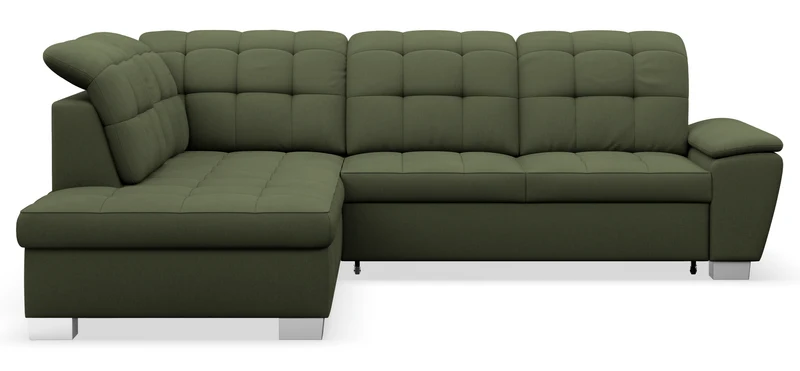 Ecksofa mit Schlaffunktion Jamaal, L-förmig, linksseitig, mit Stauraum, khakifarbenes Geflecht