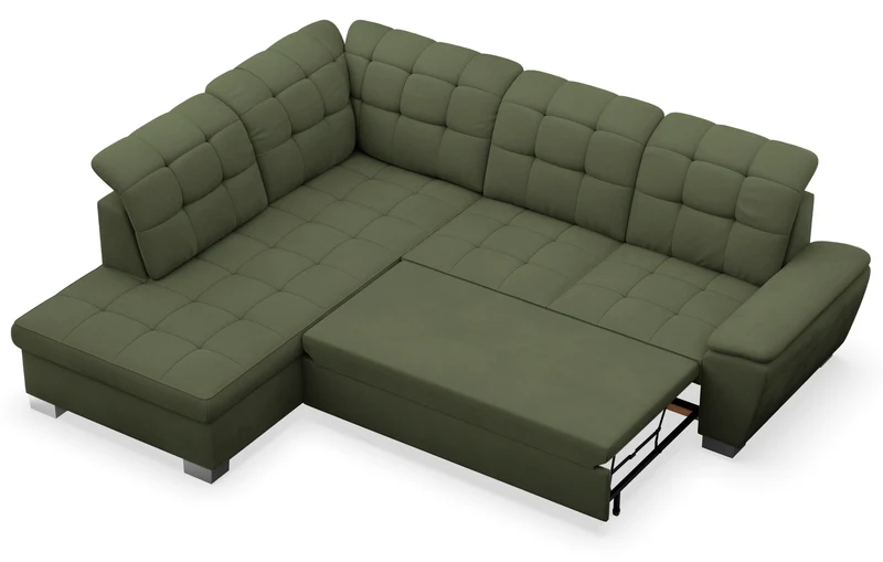 Ecksofa mit Schlaffunktion Jamaal, L-förmig, linksseitig, mit Stauraum, khakifarbenes Geflecht
