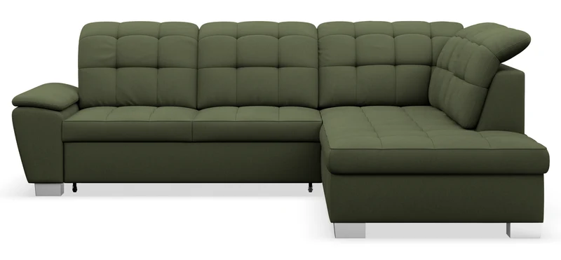 Ecksofa mit Schlaffunktion Jamaal, L-förmig, rechtsseitig, mit Stauraum, khaki Flechtoptik