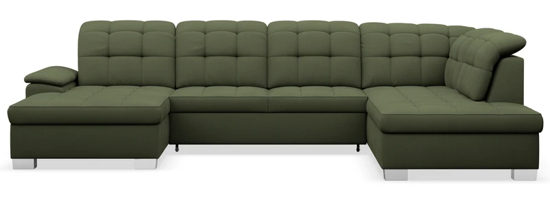 Ecksofa mit Schlaffunktion Jamaal U-förmig linksseitig mit Stauraum khaki Geflecht