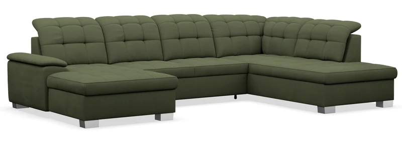 Ecksofa mit Schlaffunktion Jamaal U-förmig linksseitig mit Stauraum khaki Geflecht
