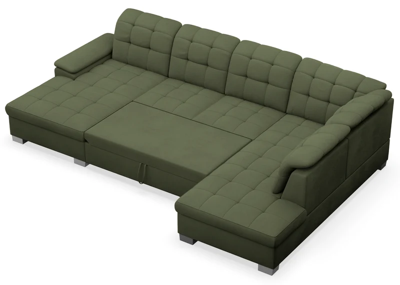 Ecksofa mit Schlaffunktion Jamaal U-förmig linksseitig mit Stauraum khaki Geflecht