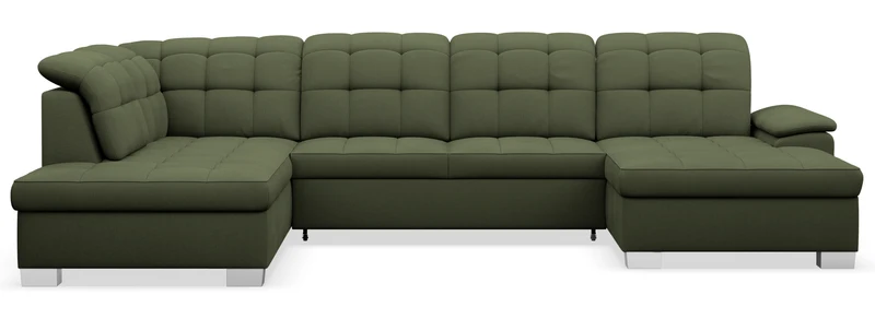 Ecksofa mit Schlaffunktion Jamaal U-förmig rechtsseitig mit Stauraum khaki Flechtmuster