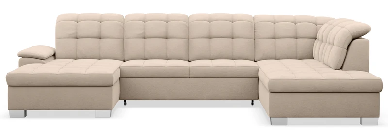 Ecksofa mit Schlaffunktion Jamaal U-förmig linksseitig mit Stauraum beige hydrophobes Samtvelours