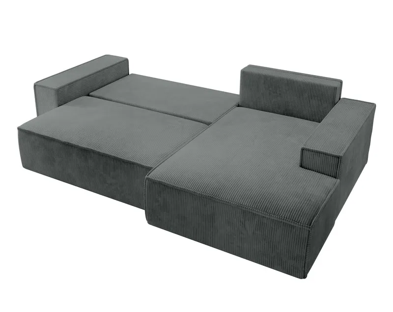 Ecksofa mit Schlaffunktion Farese New L-förmig mit Stauraum, grauer Cordstoff, rechtsseitig