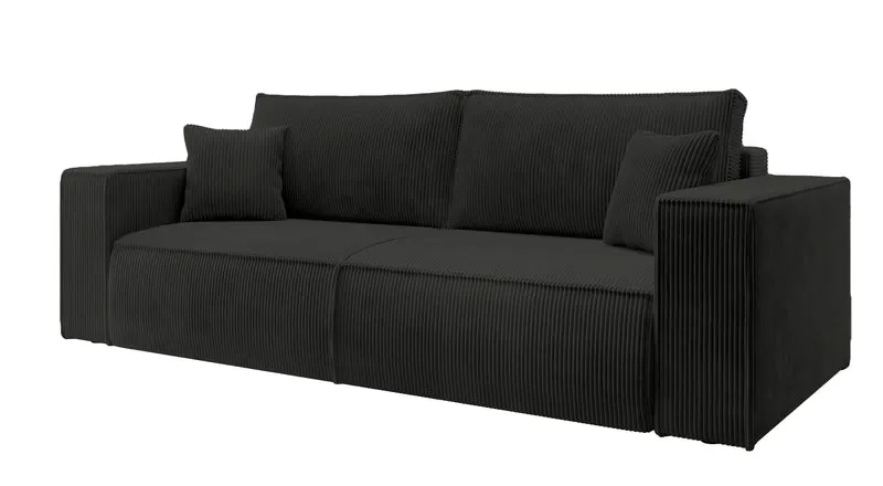 Dreisitziges ausziehbares Sofa Farese mit Stauraum, schwarz, Cordstoff