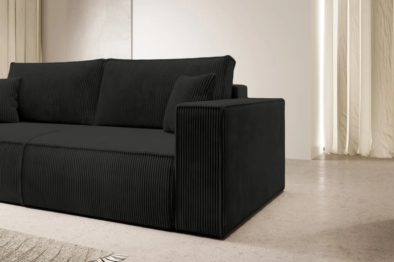 Dreisitziges ausziehbares Sofa Farese mit Stauraum, schwarz, Cordstoff