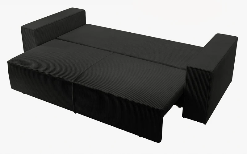 Dreisitziges ausziehbares Sofa Farese mit Stauraum, schwarz, Cordstoff