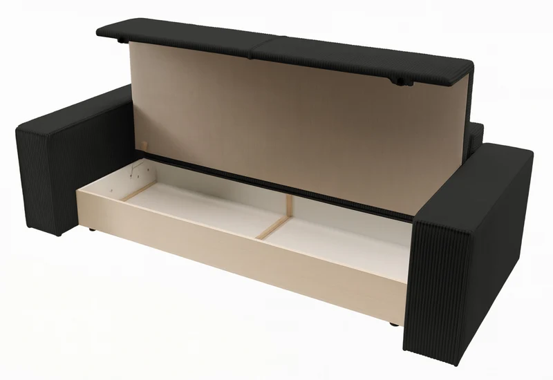 Dreisitziges ausziehbares Sofa Farese mit Stauraum, schwarz, Cordstoff