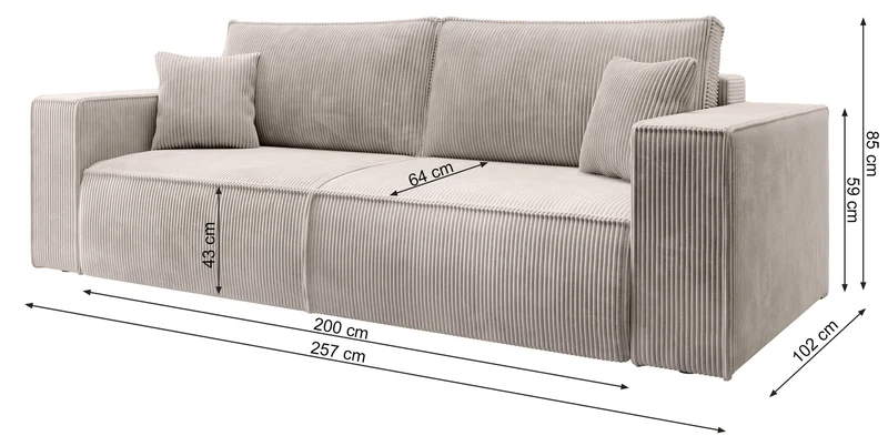 Dreisitziges ausklappbares Sofa Farese mit Stauraum, beige Cord