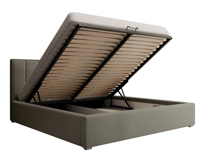 Polsterbett 200x200 cm Rinus mit Stauraum, beige aus hydrophobem Stoff