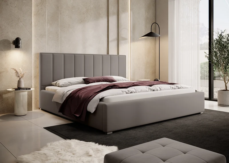 Polsterbett 200x200 cm Rinus beige aus hydrophobem Stoff