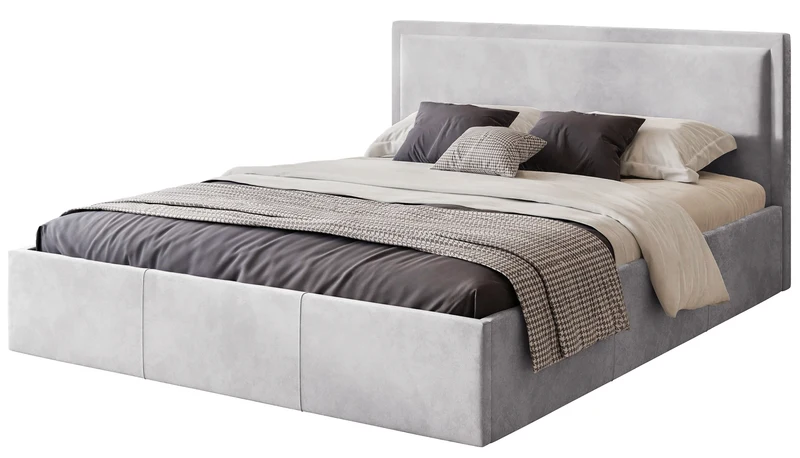 Gepolstertes Bett 140x200 cm Soave mit Stauraum und Metallrahmen, hellgrauer Samt