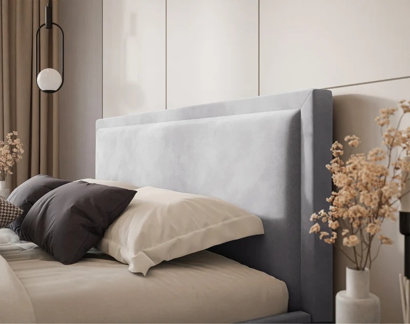 Gepolstertes Bett 140x200 cm Soave mit Stauraum und Metallrahmen, hellgrauer Samt