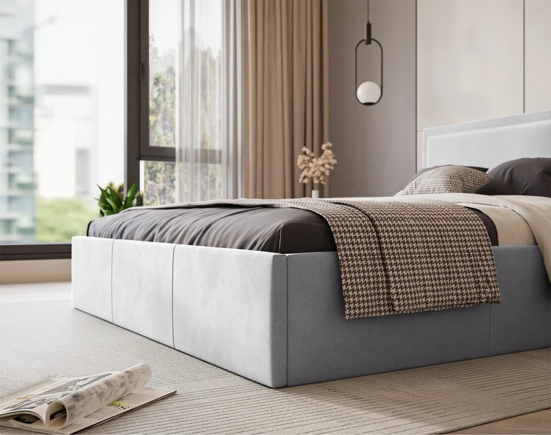 Gepolstertes Bett 140x200 cm Soave mit Stauraum und Metallrahmen, hellgrauer Samt